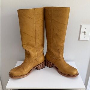 Frye Mustard Leather Heeled Boots
